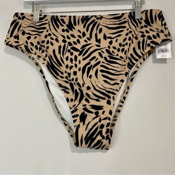 Shade & Shore Women’s Animal Print Bikini Swim Bottom Tan & Black Size XL NWT - Picture 1 of 5